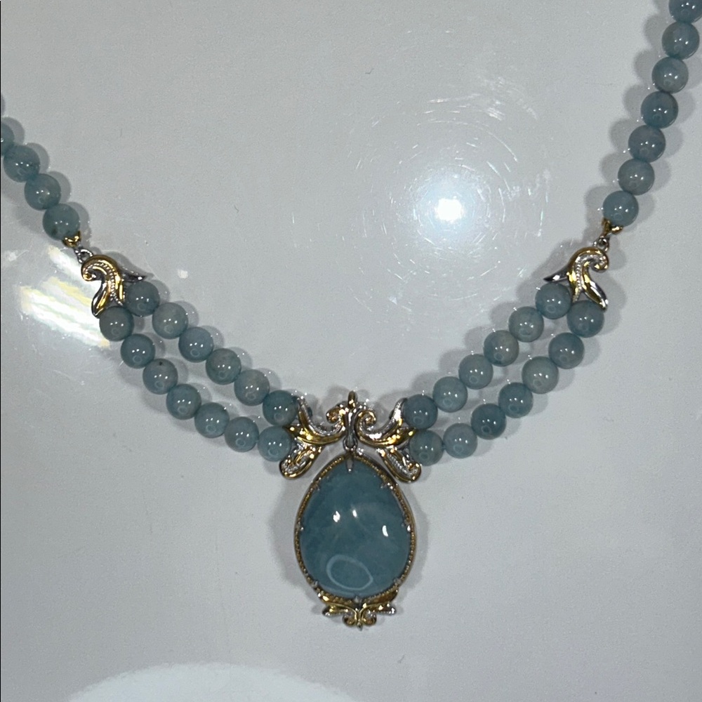 NWOT Gems En Vogue Sterling Silver Palladium Genuine Milky Aquamarine Necklace - Picture 3 of 7